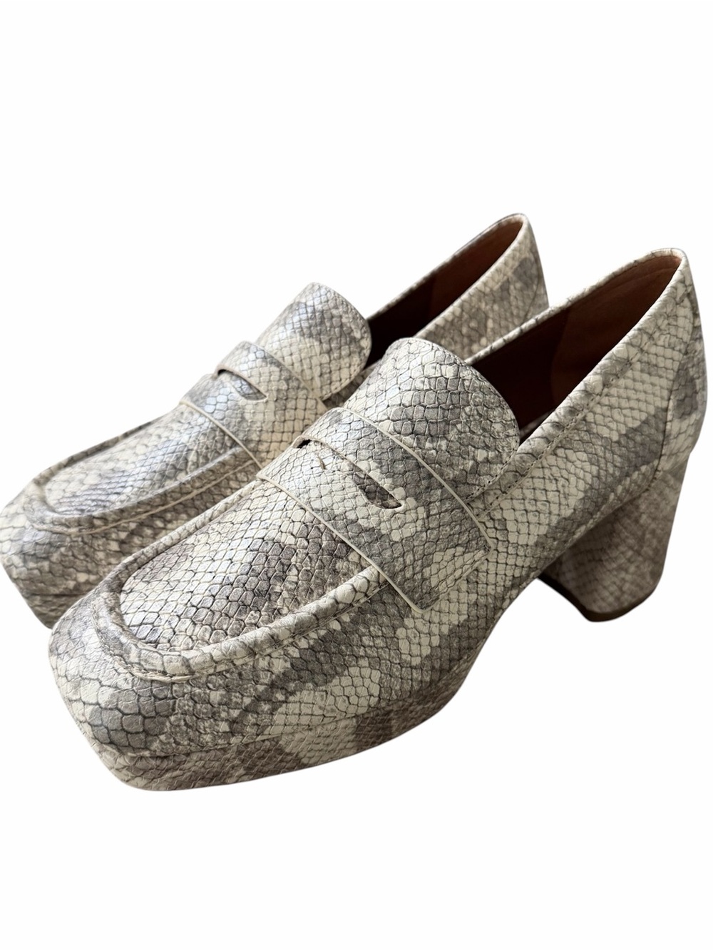 NWOT Aerosoles Cavour Leather Snake-Print Block Heel Loafers Size 8.5